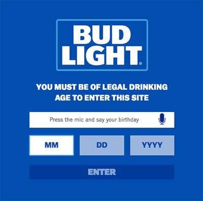 Anheuser Busch Bud Light Budweiser Age Gate