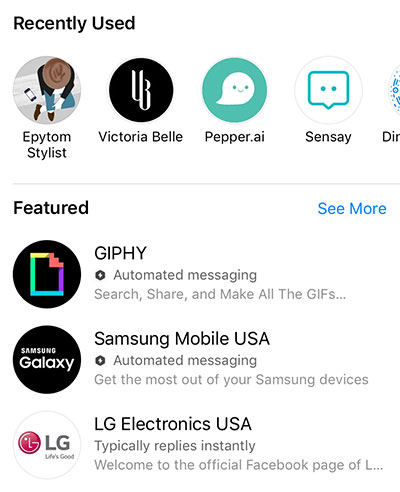 Recently Used Discover Tab Facebook Messenger