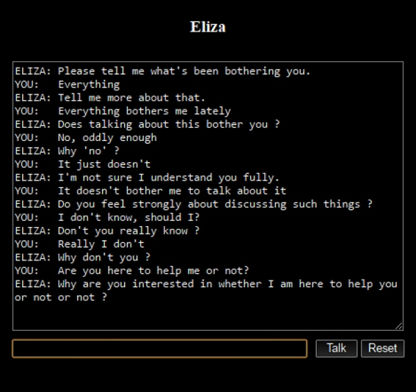 Eliza Chatbot Rogerian Therapist Chatbot UX